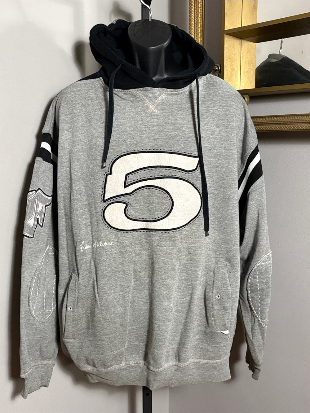 FUBU VINTAGE XXL Grey Hooded Sweatshirt with Number 5 Graphic